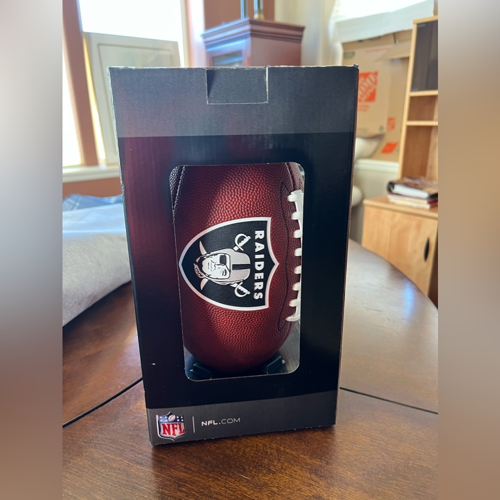 NEW in BOX NFL Raiders Full Size Football with Kicking Tee